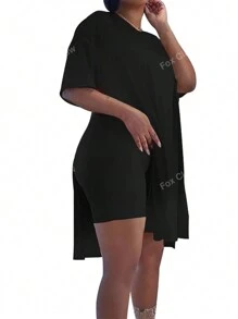 Plus 2-Piece Short Sleeved Tshirts And Shorts Set