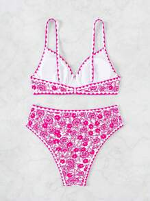 SHEIN Swim Women's Floral Print Sexy Bikini Set For Beach Vacation, Random Print,Summer Beach