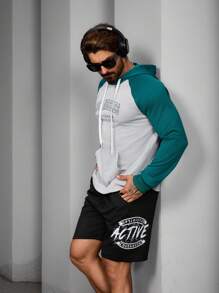 Manfinity Sport Corelite Boyfriend Style Men's Fashionable Slim Fit Printed Hooded Sports Sweatshirt Boyfriend Style Men Sweatshirt