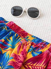 Soleia Top con un solo hombro y volantes en el borde, con estampado tropical para vacaciones, para mujer - Amarillo - Ver 3