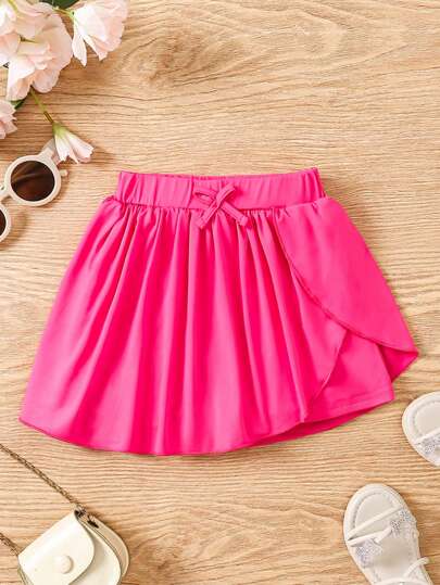 SHEIN Elladie kids Young Girl Summer Casual Solid Color Asymmetric Hem Mini Skirt Shorts Summer Holiday