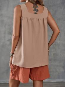 EMERY ROSE Ladies' Solid Color Single-Breasted Casual Summer Tank Top - Khaki - View 2