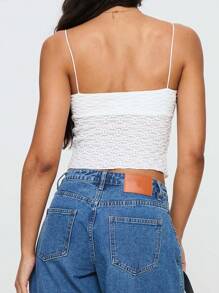 SHEIN Essnce ملابس علوية تانك توب حجم كبير نسائي بنسيج نسيج محكم وحواف مثلثة، أبيض - أبيض - مشاهدة 2