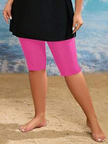 SHEIN Swim Curve 大码女式纯色休闲百慕大短裤、泳裤夏季 - 粉色 - 查看 6