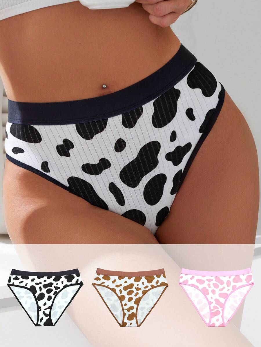 3pcs/Pack Plus Size Cow Print Triangle Panties - Multicolor - View 1