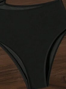 Swim Vcay 女式一片式泳衣，中空設計，3D花裝飾，夏日沙灘頸帶款 - 黑色 - 查看 4