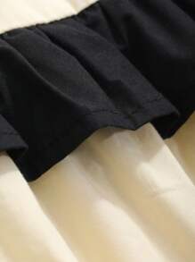 DAZY Women's Color Contrast Puff Sleeve Casual Daily Wear Short Sleeve Dress For Summer,Ruffle