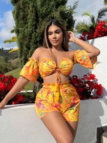 SHEIN SXY Strand Damen Sommerkleidung bohemian Urlaub gelb Muster Quasten-Träger geeignet für einen Frauen Urlaub am Meer - Gelb - Übersicht 5