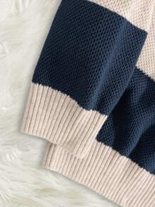 RueChic Men Color Block Half Zipper Moss Stitch Regular Sweater - Blue and White - View 4