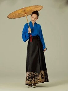 Váy Maxi Jacquard Hoa Phong Cách Trung Hoa Cho Nữ - màu đen - Xem 3