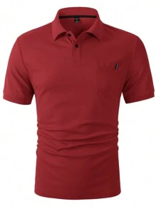 Manfinity Homme Effen herenpoloshirt met enkele rij knopen en korte mouwen, zomer