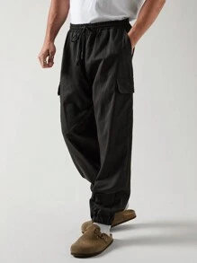 Mainfolk Celana Pria Kolor Kantong Plain Casual - Hitam - View 4