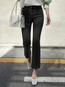 DAZY 女士口袋喇叭牛仔褲，時尚百搭休閒褲 - 黑色 - 查看 4