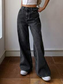 DAZY Women Casual Everyday Denim Wide Leg Pants With Pockets For Travel,Baggy Jeans - Dark Grey - View 7