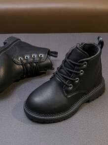 Kids' Boots, Comfortable And Lightweight Side Zipper, Flat Fashion Lace-Up Boys' And Infants' Shoes