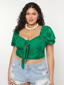 Forever 21 夏日度假沙灘蝴蝶結加大尺碼女士吊帶短款上衣 - 綠色 - 查看 1
