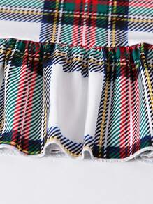 Women's Fashionable Plaid Short-Sleeved Sleepwear Dress - Multicolor - View 5