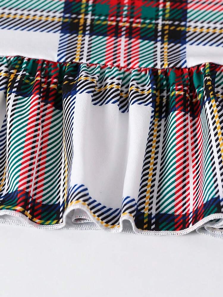 Women's Fashionable Plaid Short-Sleeved Sleepwear Dress