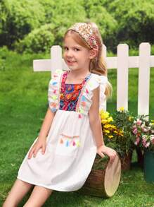 SHEIN Young Girl's Colorful Tassel Decorated Cap Sleeve Dress
