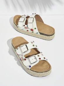 SHUZIA Women's Fashionable Rhinestone Decorated Peep Toe Wedge Sandals