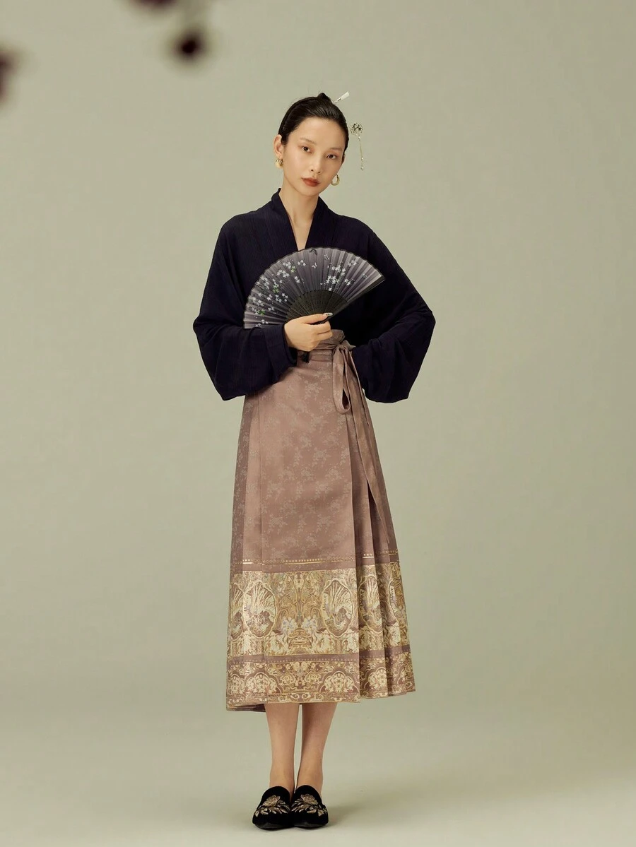 Chinese Style Woman's Exquisite Brocade Jacquard Long Skirt Based On Horse-Face Skirt With Improved Design - Purple - View 1