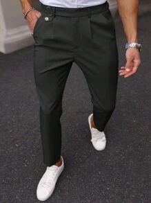 Manfinity Mode Pantalones chinos cónicos de unicolor para hombre casual - Negro - Ver 7