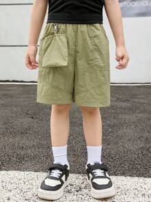 SHEIN Kleine Jungen Schnelltrocknende Shorts aus Gewebe mit Tasche, geeignet für Sommerausflüge