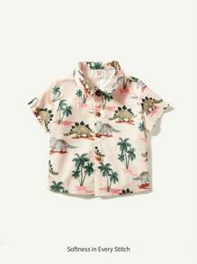 Cozy Pixies Baby Boy Casual Cartoon Dinosaur Pattern Turn-Down Collar Short Sleeve Cardigan - Apricot - View 1