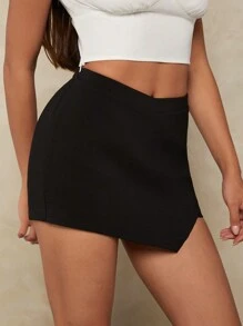 Forever 21 休閒黑色V型包裹短裙，夏季款