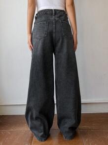 DAZY Women Casual Everyday Denim Wide Leg Pants With Pockets For Travel,Baggy Jeans - Dark Grey - View 4