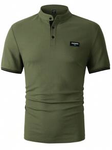 Manfinity Homme Conjunto de polo de manga corta y pantalones cortos para hombre, estilo sencillo y formal para uso diario - Verde militar - Ver 3