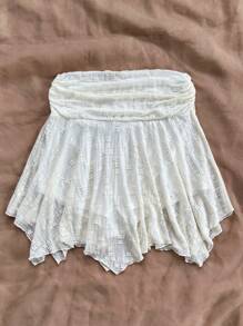 Soleia Falda de punto de dobladillo asimétrico WYWH para vacaciones, falda blanca, falda de talle alto estilo A, adecuada para verano, graduación, boda