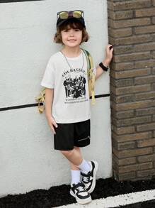 SHEIN 2 Stücke/Set lässige Hose und Outfit mit Reißverschluss-Deko für kleine Jungen