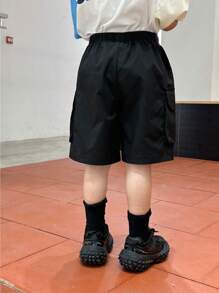SHEIN Shorts Cargo Casual Ajustada com Bolsos Grandes, Adequada para Uso Diário, Viagens, Férias, Descanso, Banho de Sol, Verão - Preto - Visão 2