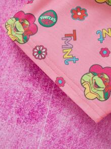 TEENAGE MUTANT NINJA TURTLES X SHEIN Set pigiama con top e pantaloncini con grafica di lettere e cartoni animati per ragazze giovani