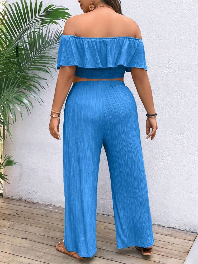 Plus Size Women's Simple Solid Color Daily Tube Top And Pants Set