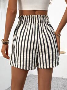 SHEIN LUNE Vakantie casual colorblock gestreepte papieren zak taille shorts