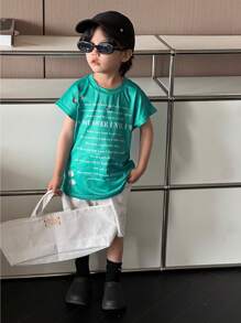 SHEIN Young Boy Letter Printed Tank Top With Multiple Distressed Holes