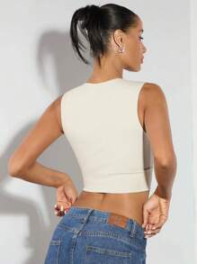 SHEIN BAE Summer Tops Built In Bra White Tank Top,Crop T Shirt - Khaki - View 5