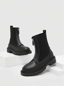 CUCCOO BIZCHIC 女士極簡主義厚底拉鍊設計時尚戶外黑色靴子，度假鞋夏季促銷 - 黑色 - 查看 5