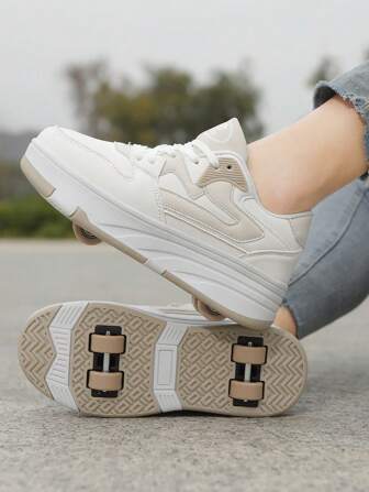 Wheeled Sneakers For Teens, Colorblock Casual Sports Shoes