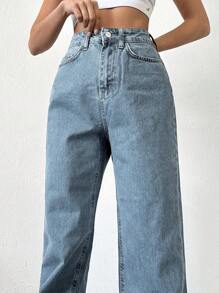 Cottnline Jeans de pierna recta unicolor - Lavado ligero - Ver 3