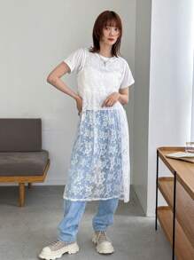 FRIFUL Designer 女士圓領無袖透視上衣，薄透設計 - 米色 - 查看 3