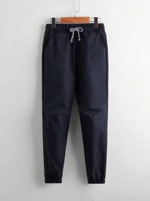 SHEIN Pantalones De Cintura Con Cordón Para Niños En Transición - Azul Marino - Ver 1