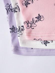 Shein Underwear&Sleepwear Basics Top de pijama para mujer con botones y estampado de letras, 3 piezas/paquete con patrón floral pequeño