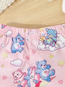 SHEIN Baby Girl Pink Panda Print Short Sleeve Cardigan With Shorts Casual 2pcs Home Outfit