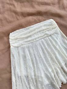 Soleia Falda de punto de dobladillo asimétrico WYWH para vacaciones, falda blanca, falda de talle alto estilo A, adecuada para verano, graduación, boda