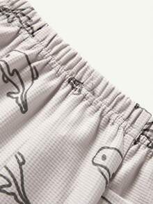 Cozy Pixies 嬰兒男童海星印花編織標籤裝飾彈性腰休閒短褲，側袋設計 - 杏色 - 查看 3