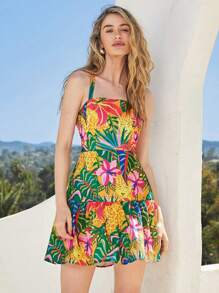 Forever 21 Holiday Printed Strappy Back Tie Waist Dress - Multicolor - View 3