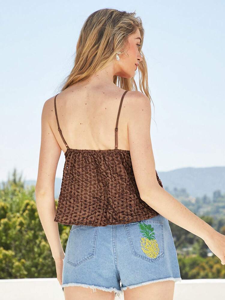 Women's Summer Loose Button Design Camisole With Ruffled Hem